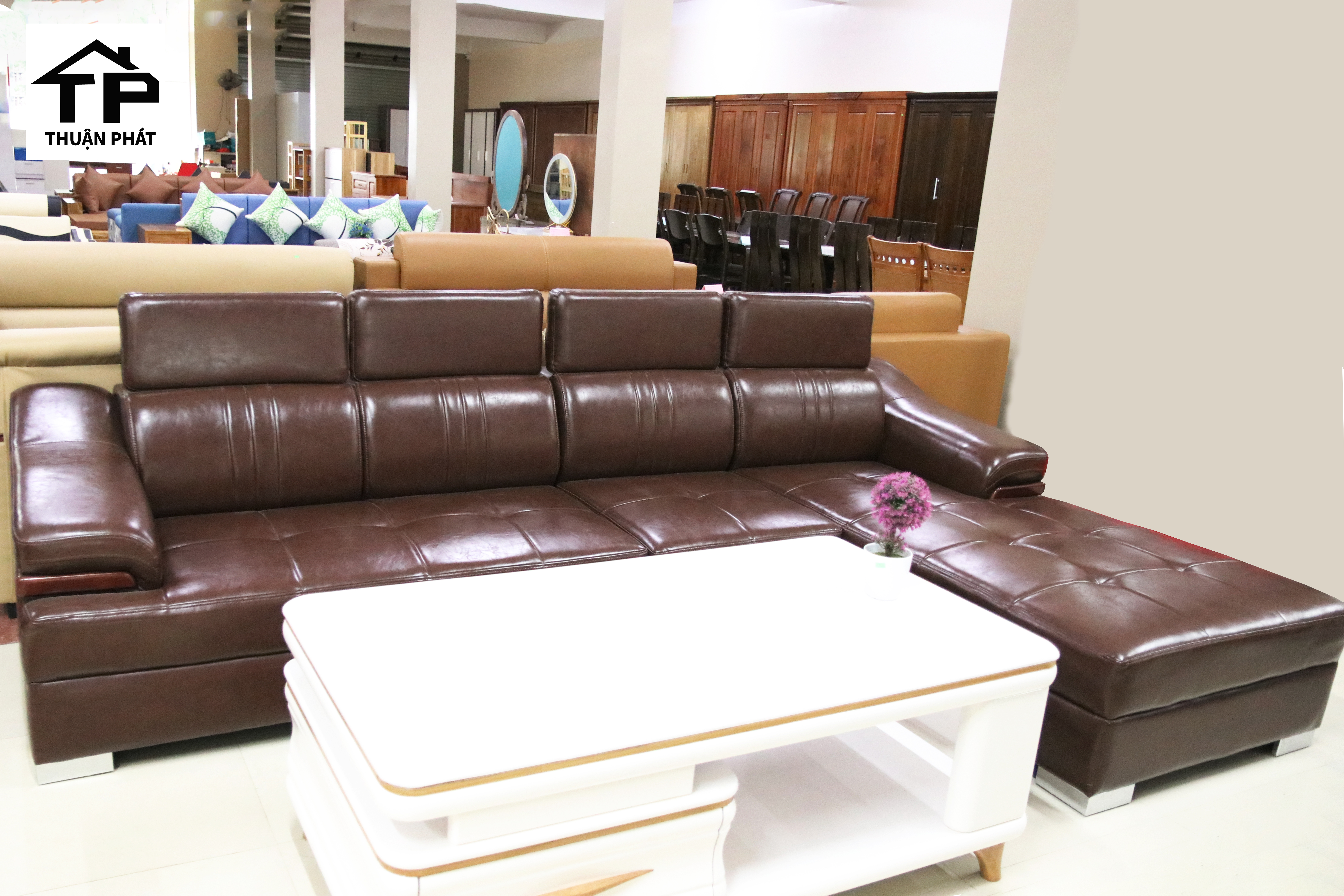 BỘ SOFA GÓC BỌC DA PVC MÀU CAFE