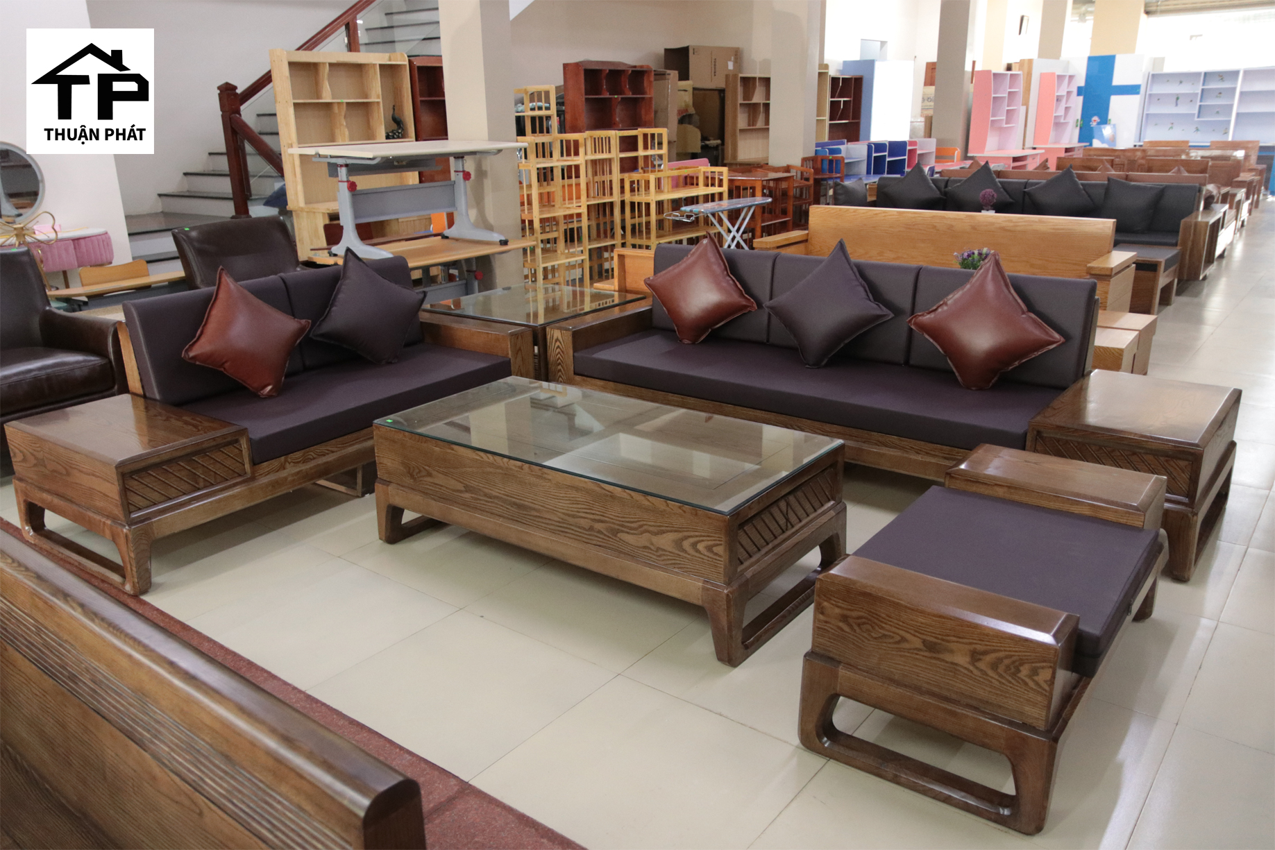 BỘ SOFA GỖ SỒI MÀU ÓC CHÓ